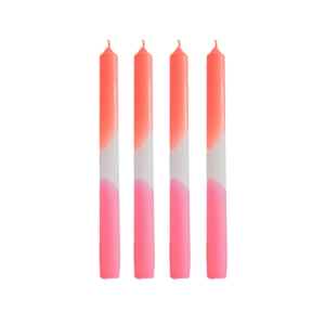 Dipdye kaars set/4 - Neon roze/wit/neon rood - 2,1x25 cm
